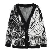 Sort V-hals Cardigan med Print