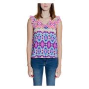 Rosa V-hals Tank Top med Print