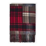 Brun Tartan Frynset Skjerf med Lærmerke