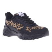 Trainers in black and leopard-print eco-leather