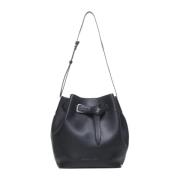 Sort Skinn Bucket Bag med Justerbar Stropp