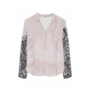 Beigeprint Bluse med smock-mansjetter