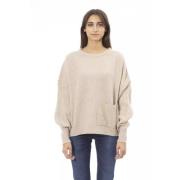 Beige kasjmirblandet genser med rund hals