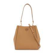 Geometrisk Hammeret Lær Bucket Bag