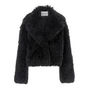 Faux Fur Revers Jakke Svart Foret