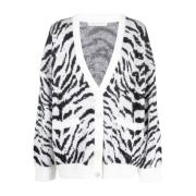 Zebra Print Cardigan Sweater Brown