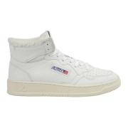 Hvite Shearling Mid-Top Sneakers