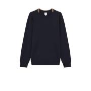 Mørk Marine Merino Sweater med Stripe Trim