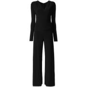 Sort V-hals jumpsuit med lange ermer