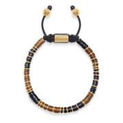 Men's Beaded Bracelet with Black, Brown and Gold Disc Beads