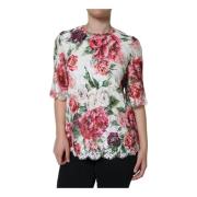 Hvit Blomsterblonderbluse med Silke