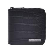 Wallet with zip in black leather with crocodile print