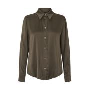 Elegant Olive/Khaki Bluse med Rynkedetaljer