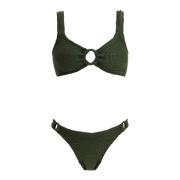 Rynket Metallic Bikini Sett med Ringer