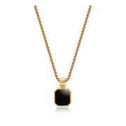 Gold Necklace with Square Onyx Pendant