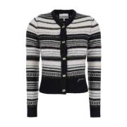 Svart Ull Stripe Cardigan Genser