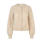 Beige Melange Cardigan med Ballonærmer