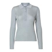 Metallisk Strikket Polo Neck Topp