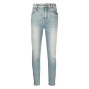 Blå Skinny Jeans Mid-Rise Casual Stil