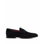 Blå Skinn Loafers Casual Flats