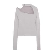 Beige Genser med Asymmetrisk Mockneck