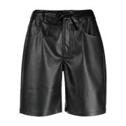 Sort Faux Skinn Casual Shorts