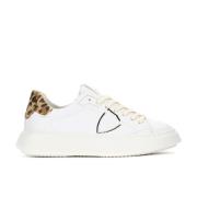 Hvite Skinn Leopard Print Temple Sneakers