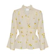 Beige Flower Topp med 3/4 Ermer