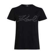 Svart Logo Rhinestone T-skjorte