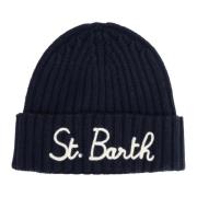 Ensfarget Beanie med Logo Broderier