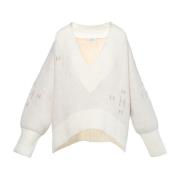 V-Neck Sweater Heavy Knitwear Tops Hvit