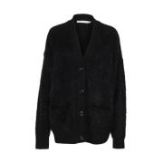 Svart Mohair Blandet Loose Fit Cardigan