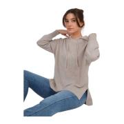 Beige Hoodie-Sweater i ull-kasjmirblanding