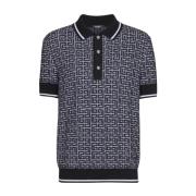 Strikket Jacquard Poloskjorte Hvit