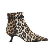 Leopard Satin Kitten Heel Ankelstøvletter