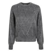 Sequin Argyle Crew Neck Sweaters