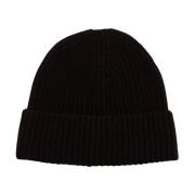 Ribbestrikket Beanie i Svart