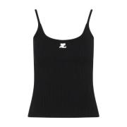 Sort Ribbestrikket Tank Top