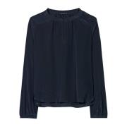 Midnight Blue Tunika Bluse med Rynkedetaljer