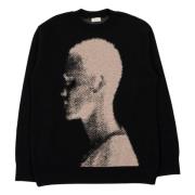 Face Jacquard Crewneck Sweater i Svart