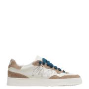 Perforert Logo Skinn Sneakers Krem