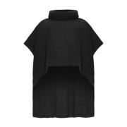 Elegant Svart Poncho Rullehals