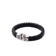 Men's Black Leather Bracelet With Silver