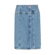 Denim Midi Skjørt med Frontsplitt