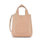 Beige Skinn Tote Bag med Logo