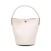 Beige Skinn Bucket Bag med Gull Hardware