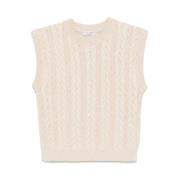 Beige Crew Neck Sleeveless Sweater