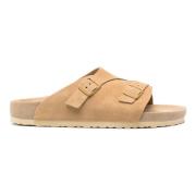 Beige Skinn Sandaler Bred Stropp