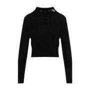 Svart Perle Strikket Polo Cardigan