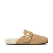 Beige Shearling Slip-On Sandaler